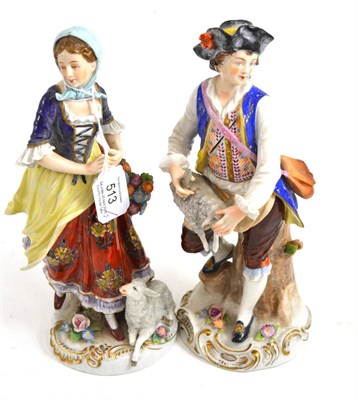 Lot 513 - A pair of Dresden porcelain figures of a shepherd and shepherdess, 25cm high