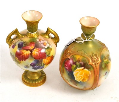 Lot 524 - Royal Worcester porcelain twin-handled vase, painted with blackberries, 16.5cm high; and a...