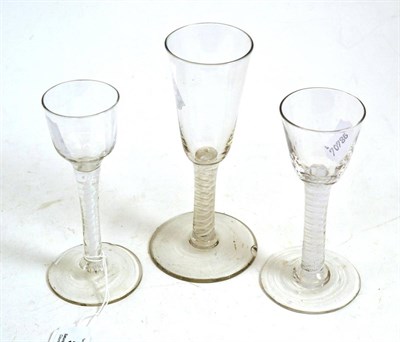 Lot 525 - Three 18th century ale glasses with opaque stems