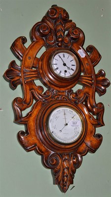 Lot 557 - A timepiece/aneroid barometer, retailed by Beesley, Lancaster, circa 1900, carved and scroll...