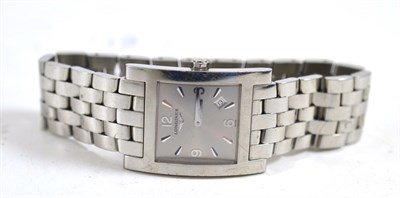 Lot 589 - A stainless steel calendar wristwatch, signed Longines, circa 1995, quartz movement, silvered...