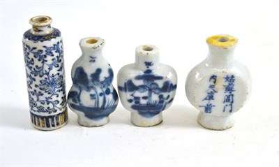 Lot 596 - Four Chinese blue and white snuff bottles