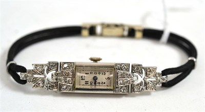 Lot 601 - A lady's Art Deco diamond set wristwatch, lever movement, silvered dial with Arabic numerals,...