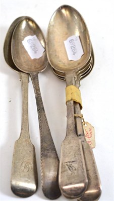 Lot 611 - Five crested Georgian tablespoons and two others (7)