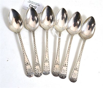 Lot 640 - A set of six George III bright cut teaspoons