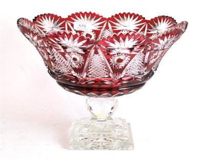 Lot 670 - A cut glass and ruby flash pedestal bowl, diameter 31cm