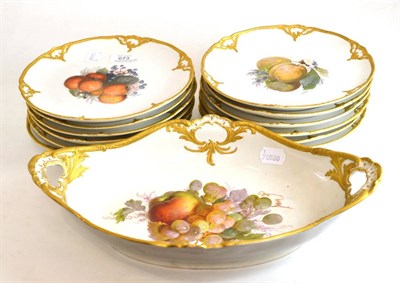 Lot 673 - KPM Berlin thirteen piece fruit painted dessert service