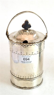 Lot 694 - Silver preserve pot in the 17th century style with engraved decoration and swing handle