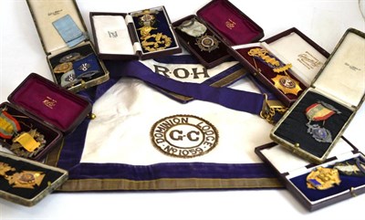 Lot 700 - A collection of Royal and Antediluvian Order of Buffaloes memorabilia, comprising two 9ct gold...