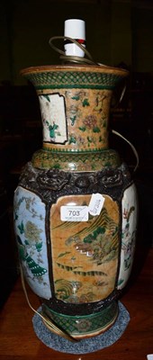 Lot 703 - Chinese vase converted to a lamp (not drilled), height 44cm