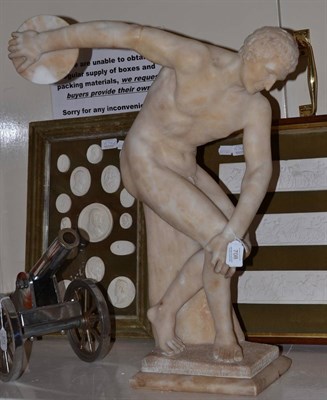 Lot 708 - A carved alabaster figure modelled as a Classical male (a.f.), height 64cm