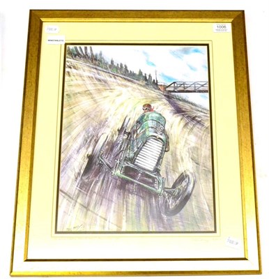 Lot 1006 - A Signed Phil May Motor Racing Print 'The Aston Martin Razor Blade Brooklands 1923', pencil...