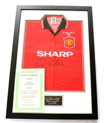 Lot 1020 - A Signed Eric Cantona Manchester United F.A.Cup Final 1996 Football Shirt, with plaque, in an...