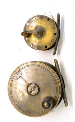 Lot 1032 - A 3 1/2inch Brass Platewind Reel by Turnbull,  Princess St, Edinburgh, with horn handle,...