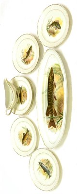 Lot 1060 - A Transfer Printed French Porcelain Fish Design Part Dinner Service, comprising eight plates,...