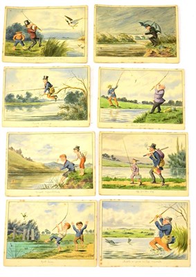 Lot 1069 - Eight 19th Century Fishing Watercolours, artist unknown, each 14cm by 19cm