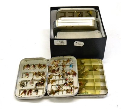 Lot 1099 - Seven Silmalloy Fly Tins with Flies, includes salmon and trout flies