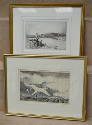 Lot 1114 - Winifred Marie Louise Austin RI RE (1876-1964) ";Swans in Flight";, signed in pencil, a black...