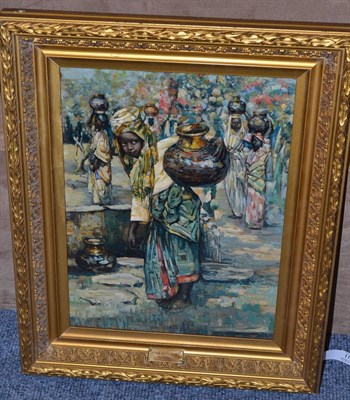 Lot 1130 - Circle of Edward Atkinson Hornel (1864-1933) Tamil water carriers, bears signature and...