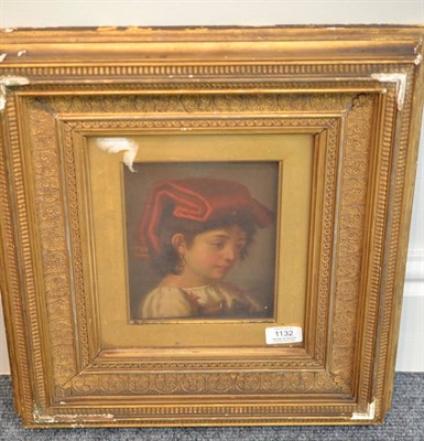 Lot 1132 - Italian School (19th century) A head and shoulders portrait of a young peasant girl wearing a...