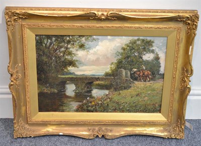 Lot 1135 - Thomas Hope McKay (1870-1930), Figures on horseback with a fisherman in a summer landscape, signed