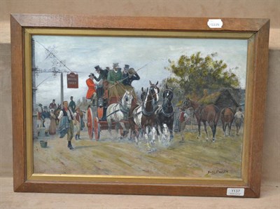 Lot 1137 - John Bartlett (Late 19th/early 20th century) A stage coach driving past The White Hart Inn, signed