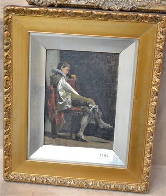 Lot 1154 - A Romagnoli (19th century) Italian, A young boy wearing a ruff resting on a red velvet chair,...