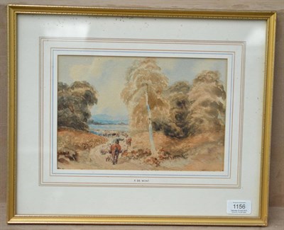 Lot 1156 - Attributed to Peter de Wint (1784-1849) A mounted figure droving sheep in an extensive...