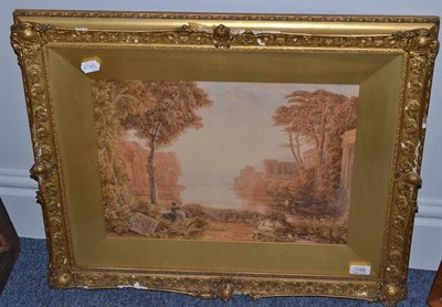 Lot 1169 - George Barrett (19th century) Classical lake scene, signed and dated 1829?, watercolour, 32.5cm...