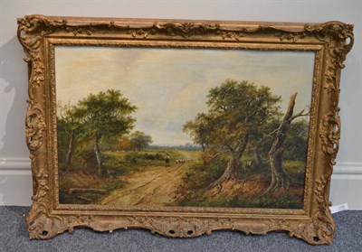 Lot 1174 - Joseph Thors (Ex. 1883-1898) Figure droving sheep in an open landscape, signed, oil on canvas,...