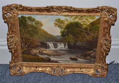 Lot 1180 - Edmund Gill (1820-1894) Figures at rest beside Aysgarth Falls, signed and dated (18)76, oil on...