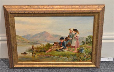 Lot 1184 - Attributed to William Stephen Coleman (1829-1904) Children and a dog beside a loch,...