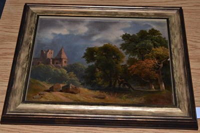 Lot 1190 - Mary Seymour (mid 19th century) Deer in parkland and before ruins, signed and dated 1840, oil...