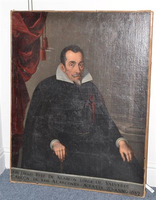 Lot 1196 - Manner of Velázquez, A head and shoulders portrait of Don Diego Ruiz de Alarcon conde de Valverde