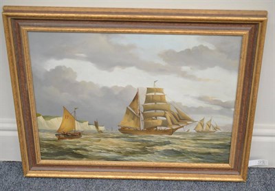 Lot 1212 - J L Chapman (b.1946) Clipper ship and other vessels at sea, oil on board, 43.5cm by 59cm