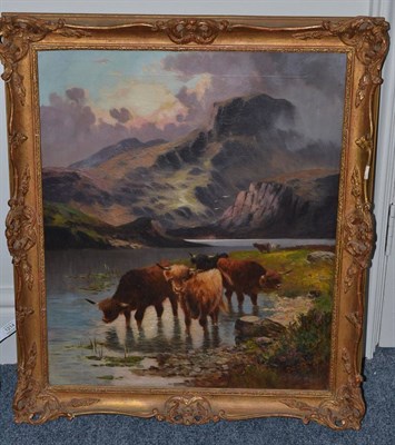 Lot 1215 - C W Oswald (19th/20th century) Highland cattle in a landscape, oil on canvas, 59cm by 48cm