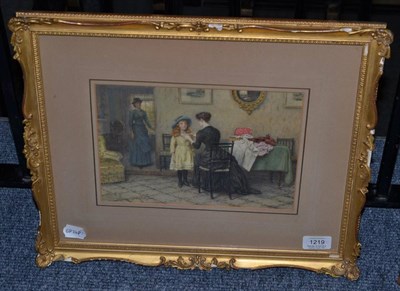 Lot 1219 - George Goodwin Kilburne (1839-1924) Sunday Best - A mother tying a scarf on her daughter,...