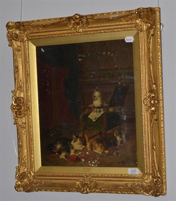 Lot 1227 - Jules Le Roy (1856-1921) The Judge - Cats and dogs playing in an interior, signed, oil on...