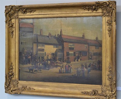 Lot 1229 - British Provincial School (early 19th century), Figures before the Rose & Crown on the Stockton...