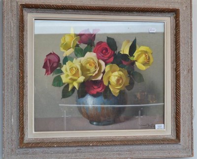 Lot 1231 - Robert Duflos (1898-1957) ";Roses";, signed, pastel, 44cm by 53.5cm