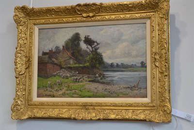 Lot 1232 - John Bowman NSA (ex. 1892-1915) Kirk White's Cottage Wilford with sheep, signed, oil on canvas,...