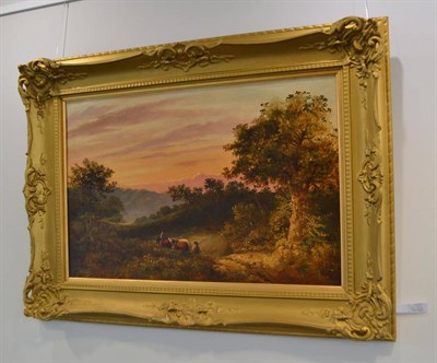 Lot 1233 - Manner of J Constable (19th century) Figures and horses travelling through a wooded landscape...