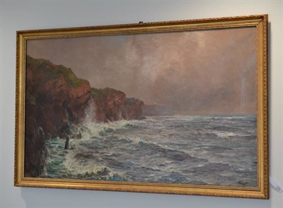 Lot 1236 - John Falconer Slater (1857-1937) Coastline and seascape, signed, oil on canvas, 74.5cm by 125.5cm