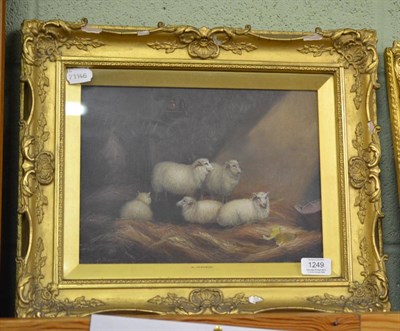 Lot 1249 - Albert Jackson of Leeds (19th century) Sheep at rest in a stable, signed, oil on board, 21.5cm...