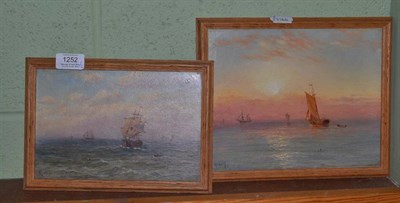 Lot 1252 - Robert F. Watson (fl.1845-1866) Shipping scenes at sunset, initialled and dated (18)81, oil on...