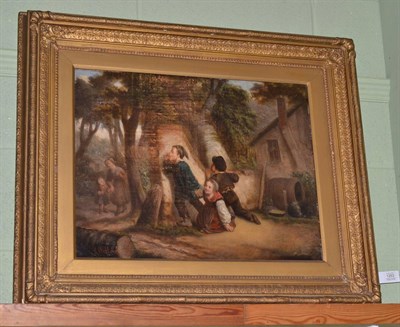 Lot 1253 - Louis Willems (1820-1889) Dutch, Children playing a game of hide and seek, signed, oil on...