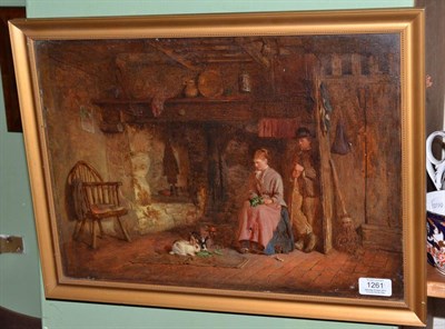 Lot 1261 - Alfred Provis (1843-1886) Cottage interior with rabbits eating cabbage leaves, signed and dated...