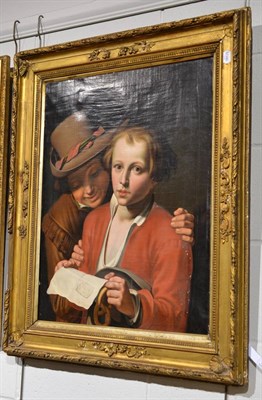 Lot 1282 - Manner of G Schalcken (19th century) Two young boys reading a document, oil on canvas, 66.5cm...