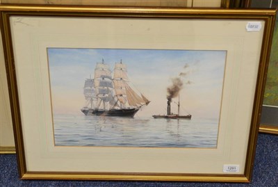 Lot 1291 - John Steven Dews (b.1949) Clipper ship and paddle steamer in calm waters, signed, watercolour,...