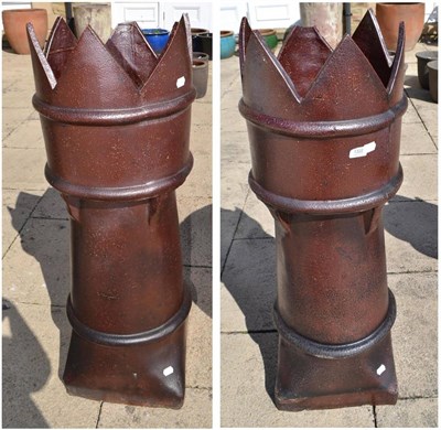 Lot 1322 - Pair of Victorian Gothic ";Crown"; salt glazed chimney pots (a.f.), 108cm high